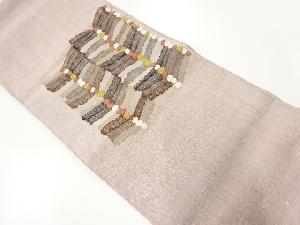 リサイクル　手織り真綿紬変わり横段模様織出し名古屋帯